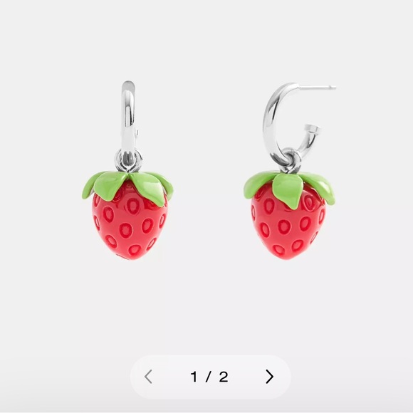 Coach strawberry huggie earrings and handmade Red Pearl Embellished Headband NWT - Picture 8 of 9